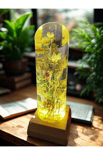 epoksiresinart Epoksi Kurutulmuş Çiçek Tasarımlı Gece Lambası
