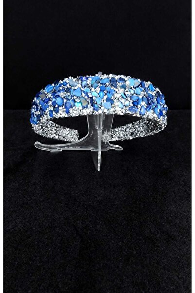 KirLiNova Blue Stone Wide Crown – Silver Tone Handmade Special Design -Blue