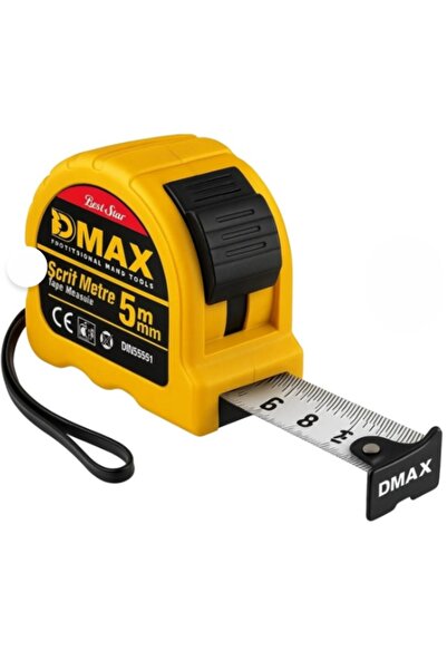 DMAX Şerit Metre 5 MT, Çelik Metre, Otomatik Durdurmalı, Kemer Klipsli