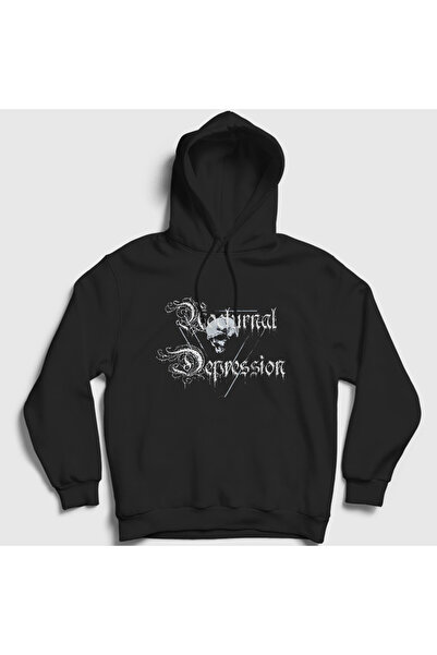 Presmono Unisex Black Skull Nocturnal Depression Hooded Sweatshirt 589240Tt