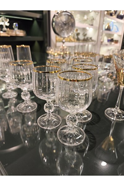 P&ORA PREMIUM KITCHEN PRODUCTS Bohemia Crystal Optical 150 Cc Mouth Gold 6-Pi...