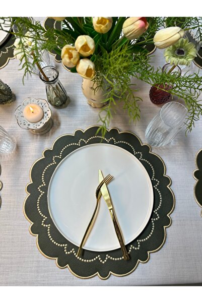 Table Alp TableAlp 6’lı Lüks Nakışlı Deri Amerikan Servis Seti