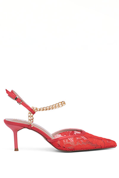 MARY Elegant Lace Detailed Chain Accessory Pointed Toe Women's Shoes