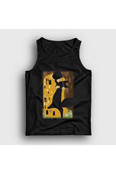 Presmono تيشيرت للجنسين باللون الأسود من Cat Kiss Cat Gift Gustav Klimt Athle...