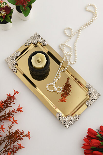 AKSESUAR EVRENİ Molisi Gold Silver Ornament Detailed Boat-Shaped Coffee Prese...