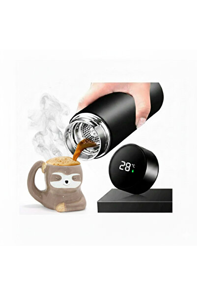 Livenda Porcelain Character Mug and Steel Thermos with Digital Display Thermo...