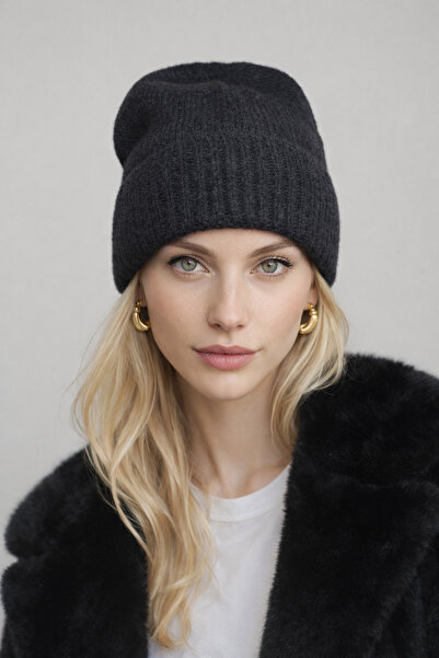 Şirin Giyim Aksesuar Black Angora Wool Beret Soft and Fluffy - Women's Beret