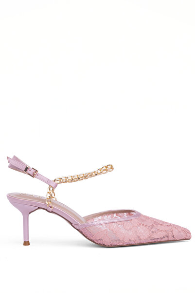 MARY Elegant Lace Detailed Chain Accessory Pointed Toe Women's Shoes