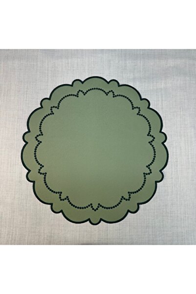 Table Alp TableAlp 6’lı Lüks Nakışlı Deri Amerikan Servis Seti – 40x40 cm – Dalga Form Yeşil
