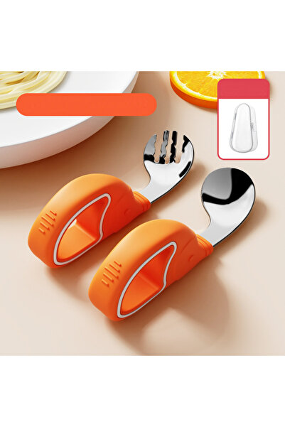jojobebek Orange Color Figured Premium Children's Bpa-Free Silicone Handle St...
