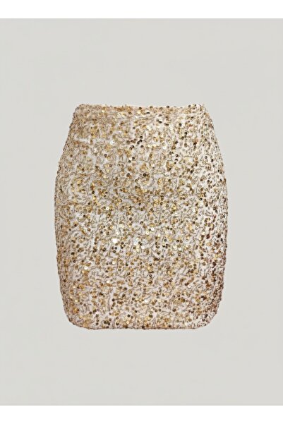 AURA Si̇lva Pul Beaded Detail Velvet Mini Skirt