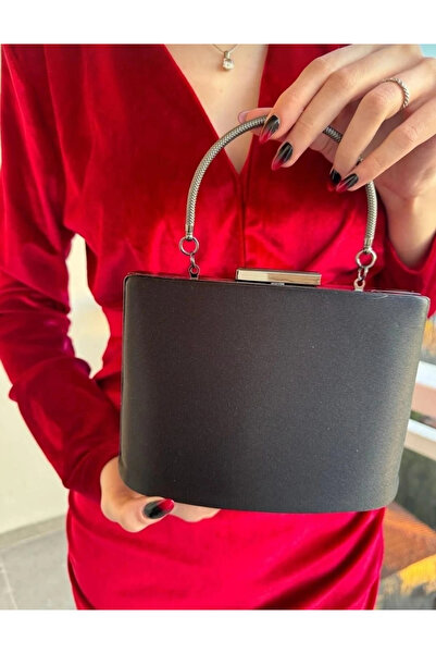 Miss Mitto Women's Black Satin Evening Dress Portfolio Chain Strap Evening Dr...