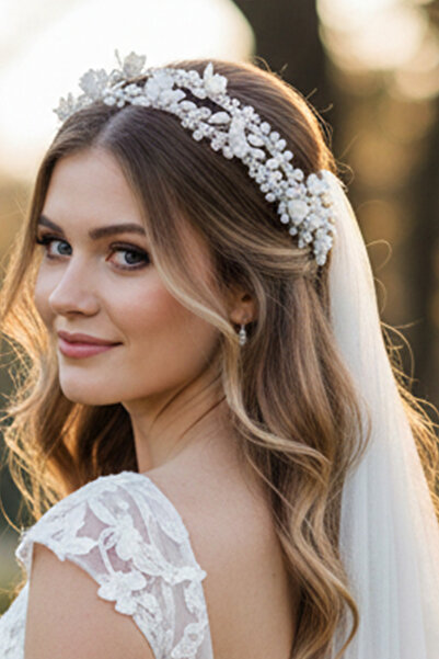 Limelia Coroana de mireasa cu perle si cristale, accesoriu pentru par de mire...