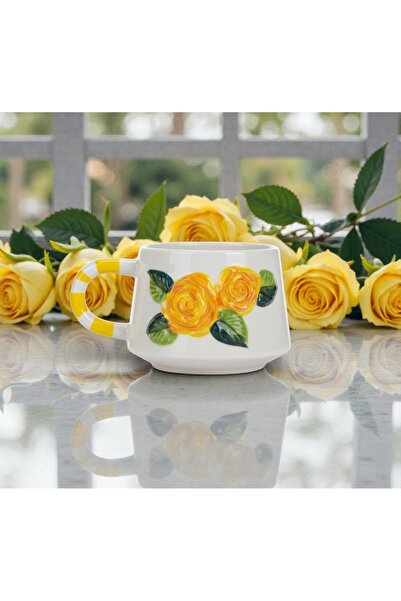 İlbay Çini Takı Embossed Yellow Color Rose Mug Cup