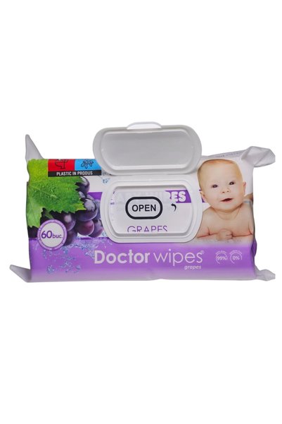 OEM Servetele umede Struguri, inchidere cu protectie din capac de plastic, 60 bucati, Doctor Wipe's