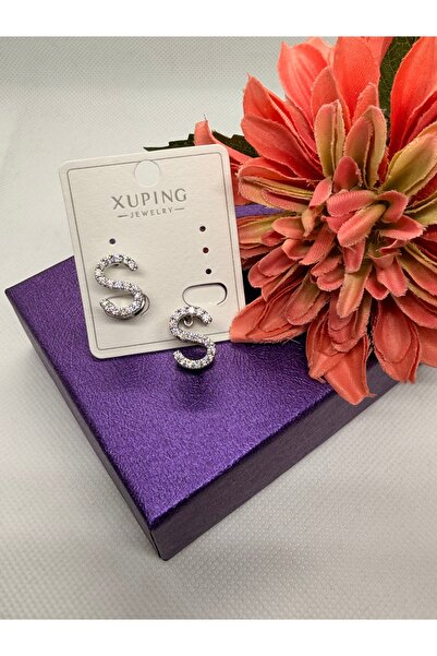 XUPING JEWELRY Zircon Stone Silver Color Three-Dimensional Letter S Steel Ear...