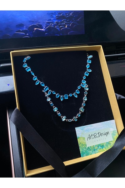 ArtBDesign Mavi Gema Kolye ve Bileklik Set