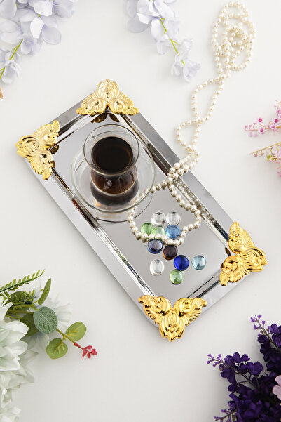 AKSESUAR EVRENİ Foldosi Silver Gold Ornament Detailed Boat Coffee Presentatio...