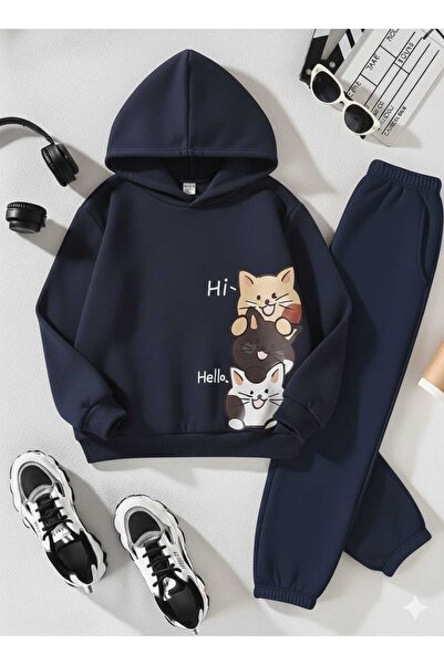 Nice Clothes Παιδικό Σετ Φόρμας με Κουκούλα UNISEX VERTICAL 3 KITTEN PRINT