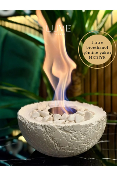 Luveconcept Luve Concept Beyaz Beton Masaüstü Bioethanol Şömine | Dumansız Ko...