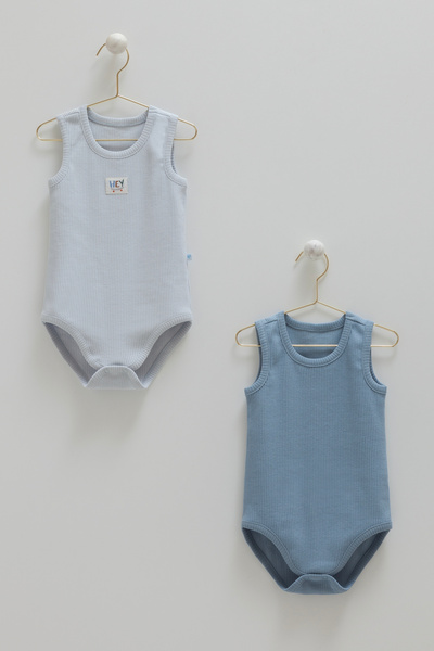 Caramell 2-Piece Basic Ribbed Knit Baby Boy Bodysuit Set