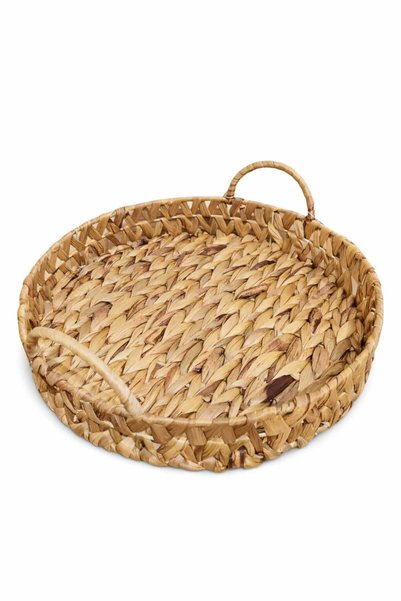 Dekorasyaa Wicker Round Serving and Presentation Tray with Handles - 33X7Cm - Home Kitchen Organizer