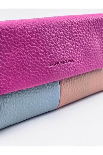DSN Fuchsia&Blue&Grey Faux Leather Wallet with Card Holder