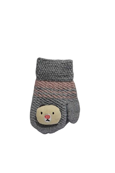 Kitti Spteks 1-3 Yaş Kız Bebek Gri Renk Maskot Figürlü Kışlık Örme Eldiven