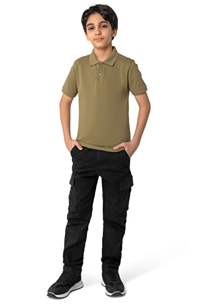 Exceed تيشرت ولادي بولو ياقة مقلم لون زيتوني