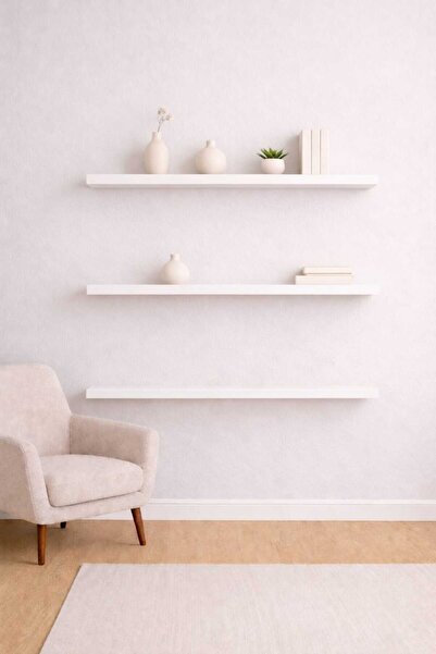 yankı-byeg 90 Cm 3lü Mat Beyaz Mdf Uçan Duvar Rafı Gizli Bağlantı Kitaplık