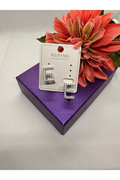 XUPING JEWELRY Zircon Stone Silver Color Three-Dimensional Letter E Steel Ear...