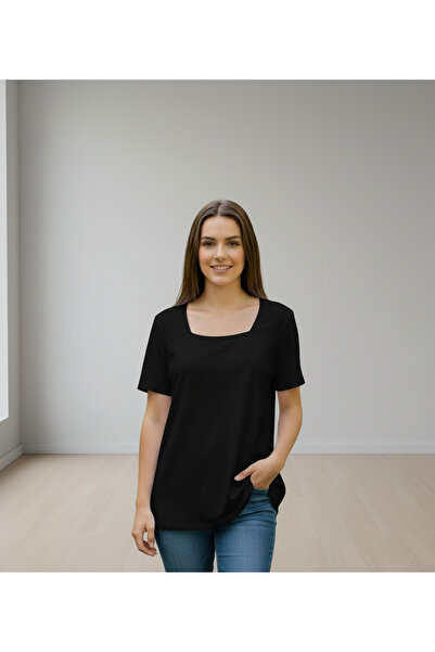 LYVEAN Kare Yaka Oversıze Kısa Kollu Tshirt