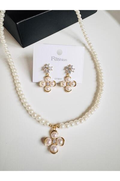 DEVİ fashion Pearl Necklace Earrings Evening Dress Valentine's Mother's Day B...