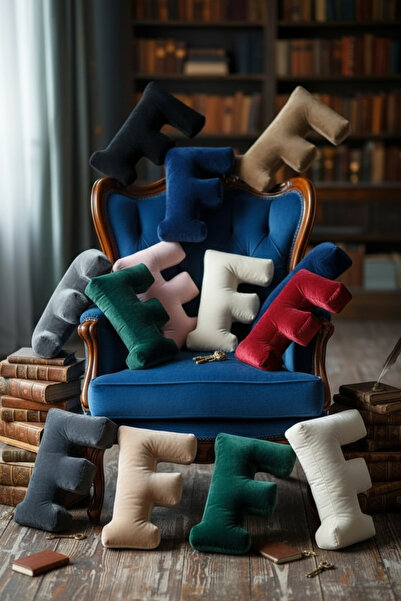 JACA Velvet Fabric F Letter Pillow Large Size Throw Pillow (40cm)