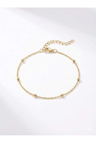 OEM Brățară elegantă cu lanț reglabil, aurie, cu 6 mărgele
