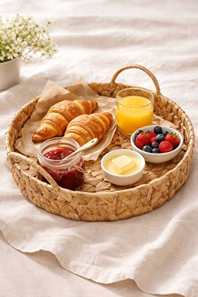 Dekorasyaa Wicker Round Serving and Presentation Tray with Handles - 30X6Cm -...