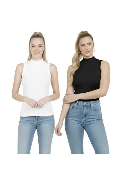 MODARENGİN 2-Pack Women's Half Turtleneck Sleeveless Fit Blouse-Casual Stylis...