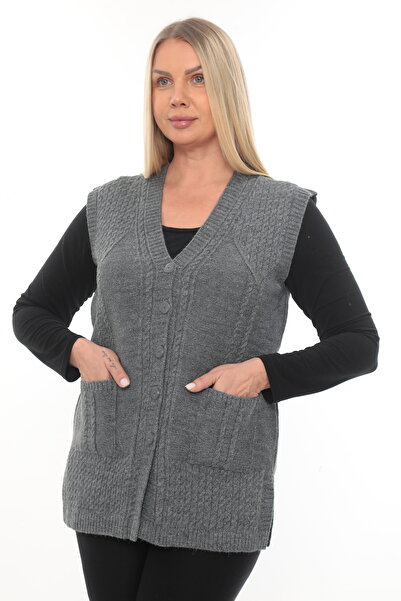 İKSUN Жіночий светр з ґудзиками, кишенями та V-подібним коміром, в'язаний з в...