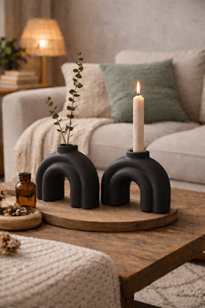 LORİCA Minimal Vazo & Mumluk Seti (2’li set)– El Yapımı Dekoratif Obje 10x10c...