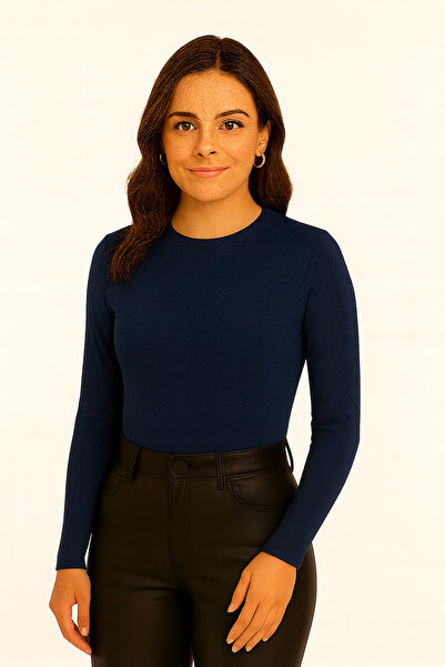 MRT STORE Crew Neck Long Sleeve Stretch Fabric Basic Body