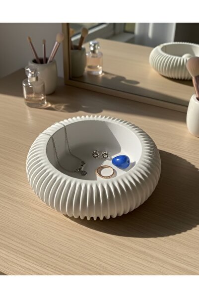 Plaster Crafts Modern Pliseli Dekoratif Kase & Estetik Takı Tabağı ve Anahtarlık