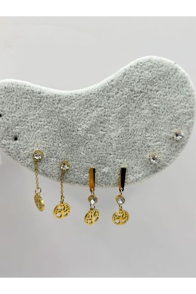 aurora dükkan Çelik Gold Hayat Ağacı Çoklu Küpe