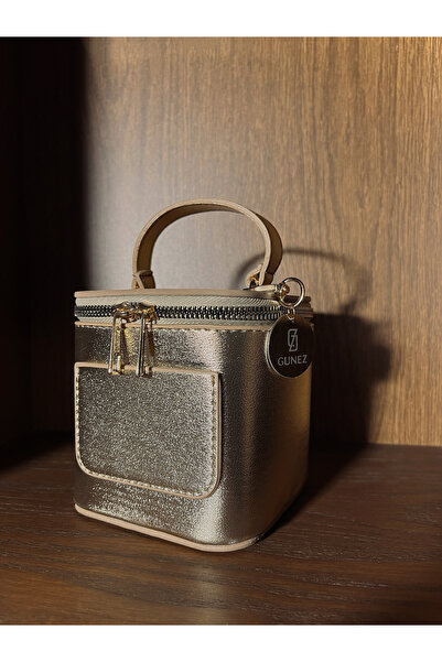 GUNEZ Golden Kadın Mini Kutu Çanta - Golden Deri El ve Omuz Çantası