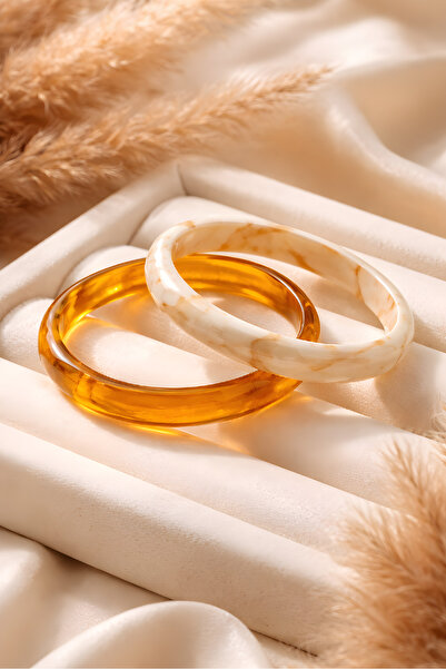 mosmoda 2 li Kahve Krem Reçine Bilezik, İç çap: 6cm