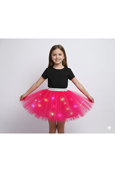 Beryka LED Işıklı Tütü Etek – Kız Çocuklar İçin Büyülü Parıltı - Astarlı, FUŞYA