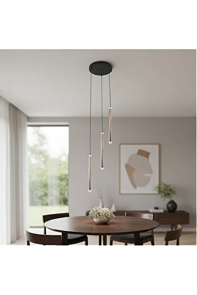 Humer Modern black chandelier with yellow light, 12 watts, triple-light