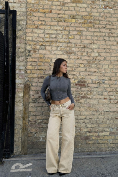Perryes Pantaloni de damă supradimensionat jean/ Baggy cu talie normală Boyfr...