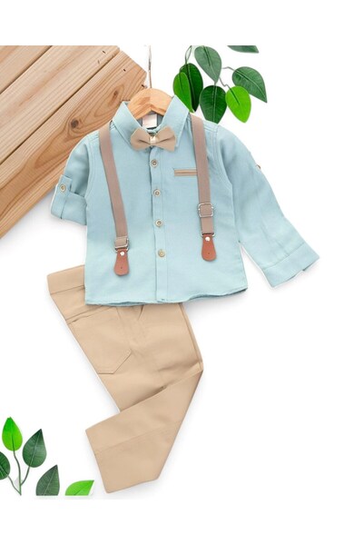 VOY KİDS قميص للأولاد مع حزام وربطة عنق للأعمار 4-5-6-7-8 سنوات، بدلة أنيقة ل...