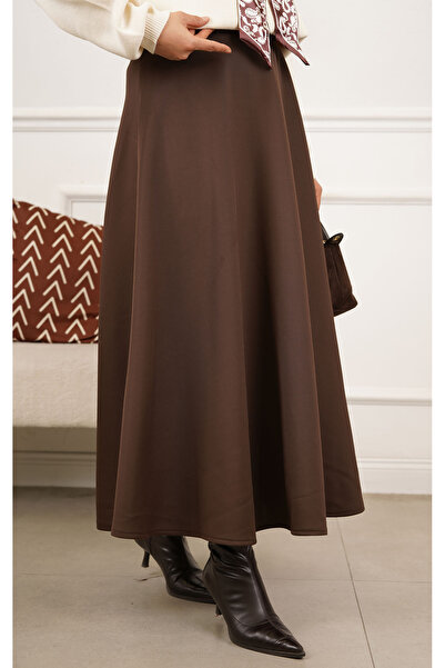 RFK Butik Women's Puff Scuba Elastic Waist Hijab Skirt - Brown