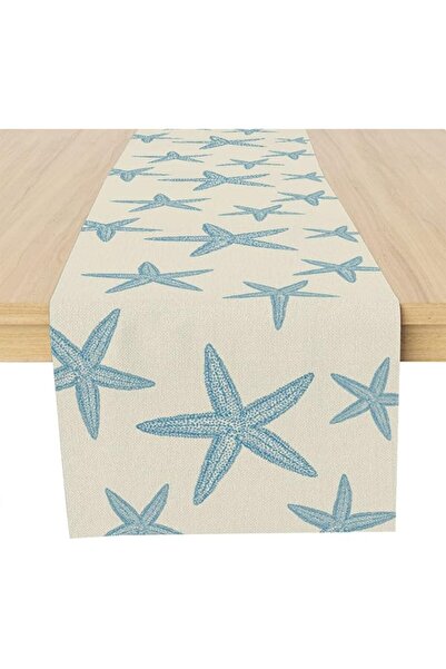 Muktoujaumai Beach Themed Table Runner with Blue Starfish Pattern